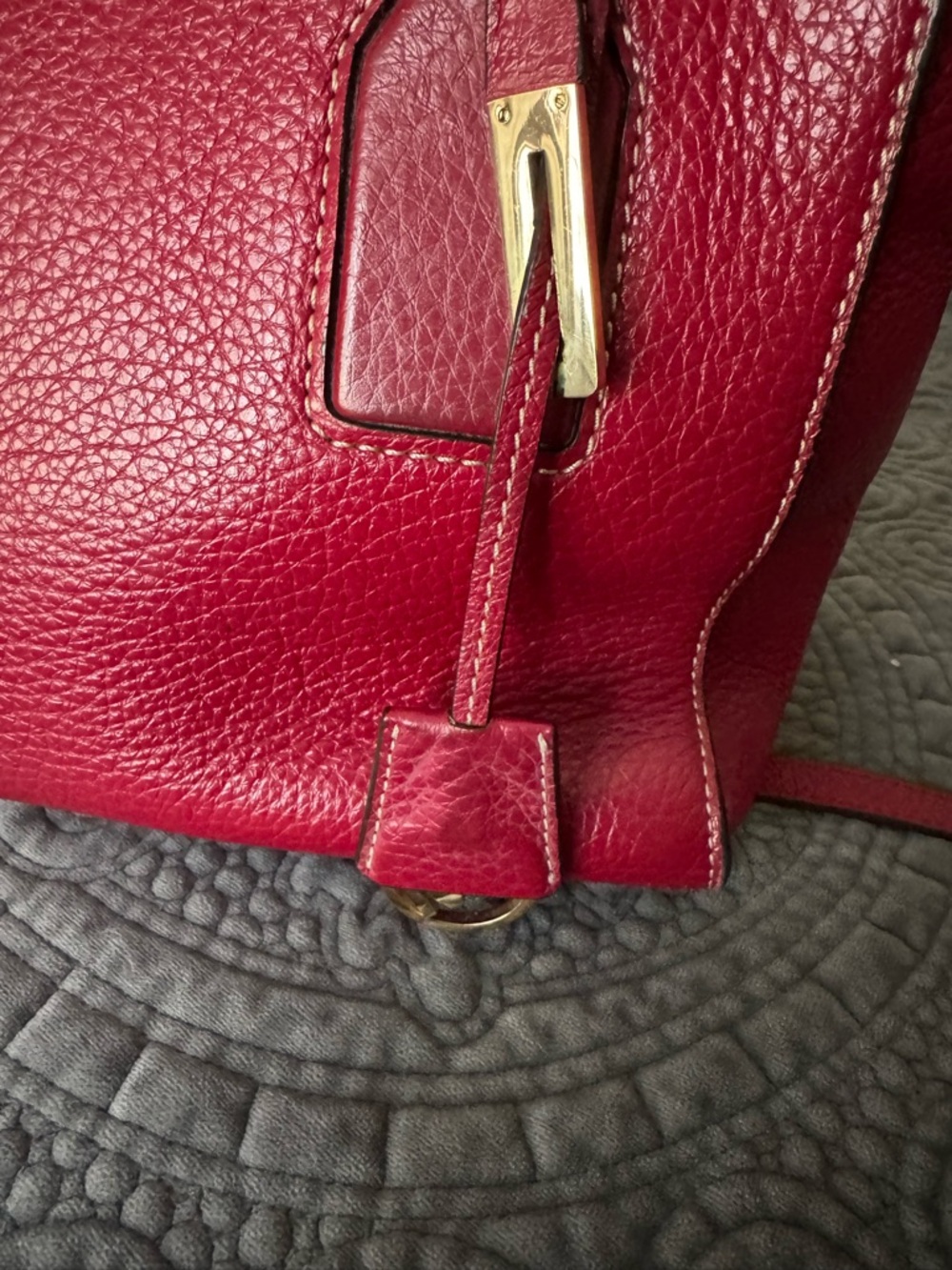 Michael Kors Selby Red Pebbled Leather Satchel with Gold Hardware - Picture 12 of 14